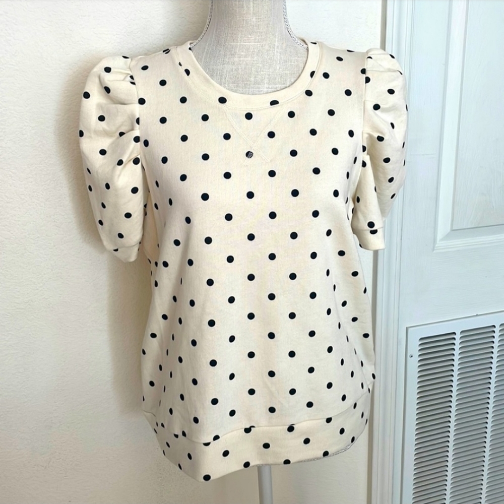 Sweatshirt blouse pockadots with puffy sleeves retro 80’s soft cozy terry cloth